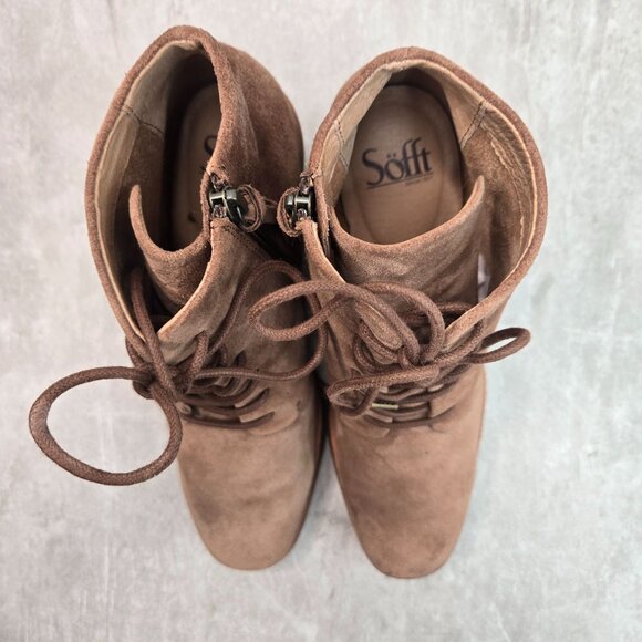 Sofft Lace Up Combat Boots Size 8.5 Brown Suede Grunge Hiker Comfort Booties - Picture 2 of 11